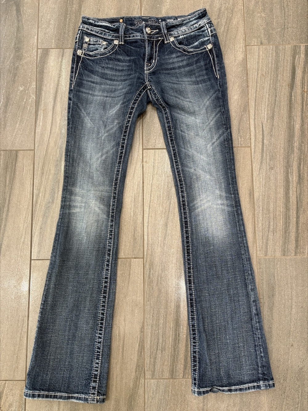 Y2K Miss Me bootcut Blue jeans Size 27 Mcbling Rhinestone Denim